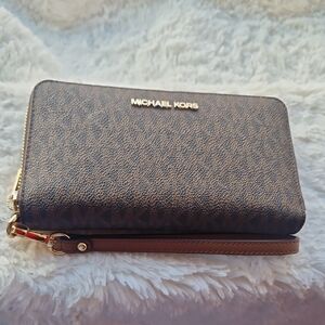 Michael Kors Dark Brown Wristlet with Gold Accents